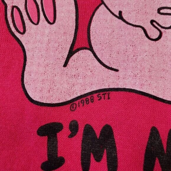 Vintage Tultex Sweatshirt Womens Large Pink Not Fat‎ Fluffly Bunny Print USA - Picture 5 of 13